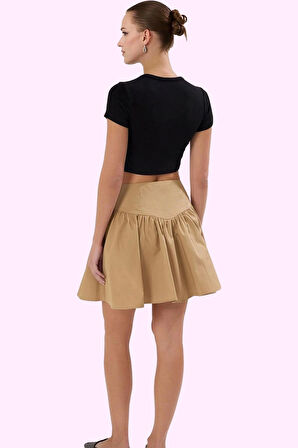 Kadın Mini Kloş Etek Pamuk Gabardin Dokuma Yüksek Bel Tüm Sezon Yaz Aylarının Vazgeçilmezi