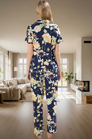 2'li Homewear Pamuklu Örme Pijama Takımı Çiçekli Desen Regular Kalıp Şık Görünüm