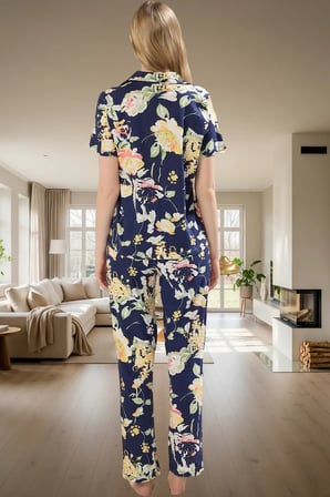 2'li Homewear Pamuklu Örme Pijama Takımı Çiçekli Desen Regular Kalıp Şık Görünüm