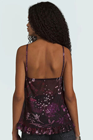 Regular Fitted Bluz Çiçek Desenli Tül Kumaş Kalp Yaka Yazlık Seçkin Malzeme