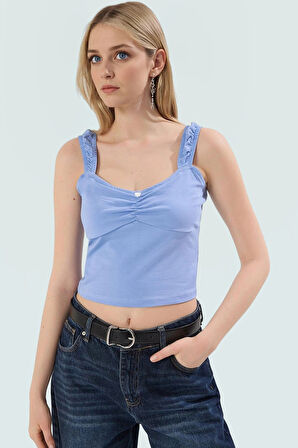 Likralı Penye Crop Bluz Fitted Örme Kumaş Havuz Yaka Yazlık Özenle Seçilmiş Premium Kalite