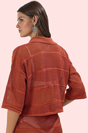 Kadın Yazlık Kiremit Kroşe Plaj Gömleği Nefes Alan Triko Kumaş Günlük Kullanım Özel Günler