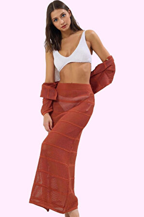 Kadın Plaj Eteği Renk Midi Boy Triko Kroşe Kalem Kalıp Yazlık Günlük Kullanım Modern Tasarım