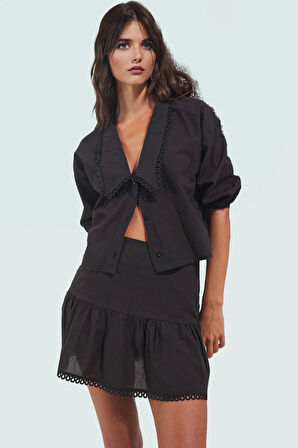 Rahat ve Şık Pamuk Bluz Etek Plaj Takımı Kısa Kol Gömlek Yaka Mükemmel Uyum Kaliteli İşçilik