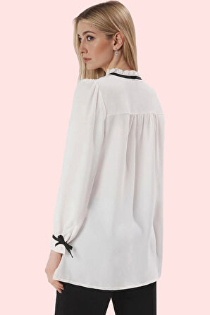 Kadın Polyester Gömlek Basic Siluet Uzun Kollu Dik Yaka Günlük Şıklık Yaz Aylarının Vazgeçilmezi