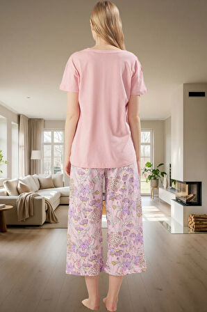 Çiçekli Kapri Pijama Yumuşak Örme Regular Kalıp Trend Tasarım Yüksek Kalite Seçkin Malzeme