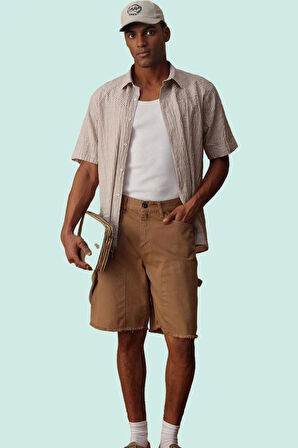 Erkek Pamuklu Denim Şort Kısa Geniş Paça Fermuarlı Rigid Dokuma Günlük Kombinler Hafta Sonu