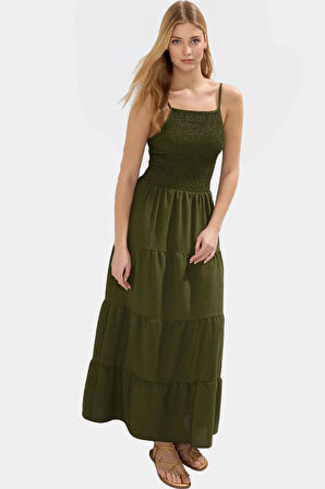 Gipeli Skater Maxi Elbise %Polyester Dokuma Kumaş Yazlık Rahatlık Yüksek Kalite