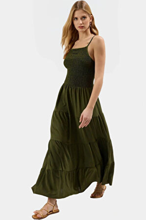 Gipeli Skater Maxi Elbise %Polyester Dokuma Kumaş Yazlık Rahatlık Yüksek Kalite