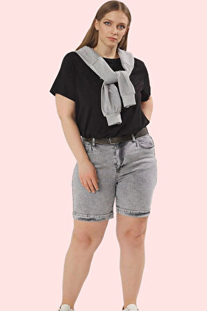 Kadın Denim Regular Şort Yüksek Bel Geniş Paça Günlük Kullanım Hafta Sonu Kaliteli Malzeme