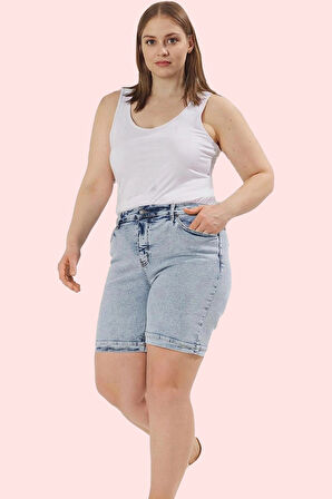 Kadın Denim Regular Şort Yüksek Bel Geniş Paça Günlük Kullanım Hafta Sonu Kaliteli Malzeme