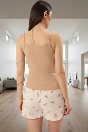Yazlık Pijama Takımı Örme Kumaş Geyik Desenli Şort Dayanıklı Malzeme Konforlu Kesim
