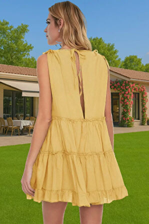 Rahat V Yaka Plaj Elbisesi %100 Pamuklu Mini Elbise Yazlık Konforlu Kesim Profesyonel Görünüm