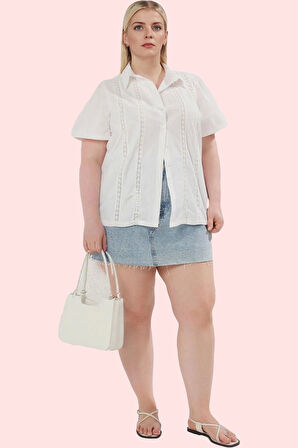 Kadın Pamuk Polyester Brode Detaylı Gömlek Günlük Şıklık Hafta Sonu Yaz Aylarının Vazgeçilmezi