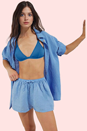 Kadın Doğal Keten Plaj Şortu Yazlık Rahat Şık ve Günlük Kullanım Yaz Aylarının Vazgeçilmezi