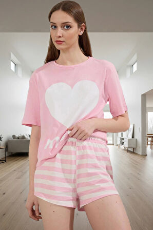 Rahat ve Şık Çizgili Kadın Pijama Takımı %100 Pamuk Kısa Kollu Yüksek Kalite