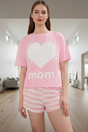 Rahat ve Şık Çizgili Kadın Pijama Takımı %100 Pamuk Kısa Kollu Yüksek Kalite