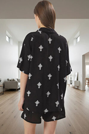 Yazlık Etnik Desenli Pijama Takımı Shally Kumaş Konfor Profesyonel Görünüm Mükemmel Uyum