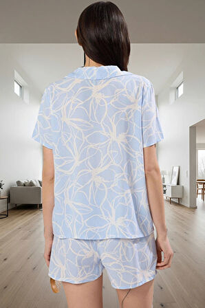 Şık Çiçekli Viskoz Pijama Takımı Kısa Kollu Oversize Yazlık Premium Kalite Kaliteli İşçilik