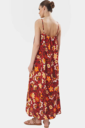 Yazlık Casual Maxi Elbise Nefes Alan Viskoz Kumaş Tropikal Desen Özenle Seçilmiş Yüksek Kalite