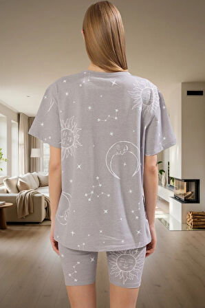 Galaksi Desenli Örme Pijama Takımı %100 Pamuk Konforu Konforlu Kesim Rahat Kullanım Modern Stil