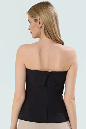 Yazlık Straplez Bluz Finike Dokuma Regular Kalıp Yan Fermuar Detayı Özel Tasarım