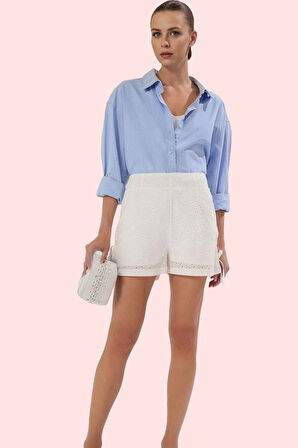 Kadın Kısa Boy Straight Siluet Brode Şort Günlük Kullanım Hafta Sonu Yaz Aylarının Vazgeçilmezi