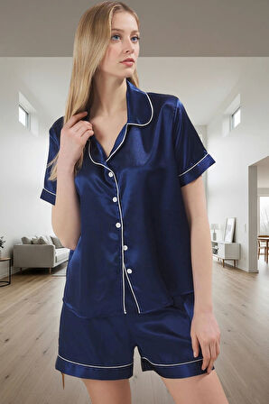 Yazlık Homewear Biyeli Saten Pijama Takımı Rahat Şık Kaliteli İşçilik Trend Tasarım