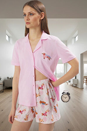 Rahat ve Şık Köpek Desenli Pamuklu Pijama Takımı Yaz için Mükemmel Kaliteli İşçilik