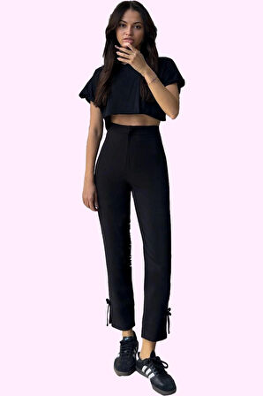 Kadın Regular Boy Pantolon Fiyonk Detaylı Yüksek Bel Günlük Kullanım Yaz Aylarının Vazgeçilmezi