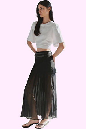 Kadın Yüksek Bel A line Midi Şifon Etek Dokuma Kumaş Günlük Kullanım Yaz Aylarının Vazgeçilmezi