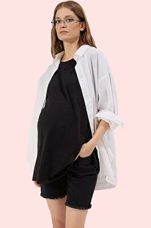 Kadın Hamile Yüksek Bel Denim Şort Regular Boru Paça Günlük Kullanım Yaz Aylarının Vazgeçilmezi