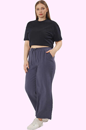 Kadın Büyük Beden Pantolon Yüksek Bel Geniş Paça Rahat Kesim Günlük Kullanım Modern Tasarım