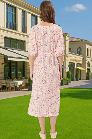 Hamile Yazlık Çiçekli Midi Elbise Reglan Kol Viskoz Kumaş Mükemmel Uyum Seçkin Malzeme Özel Tasarım