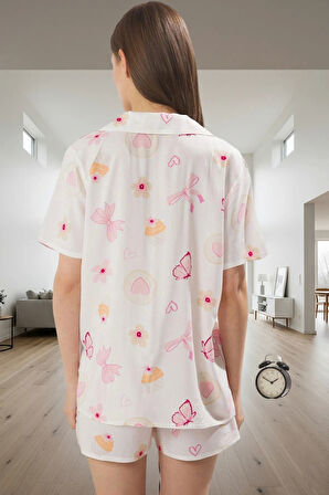 Yazlık Çok Baskılı Pijama Takımı Şortlu Nefes Alan Viskoz Kumaş Mükemmel Uyum