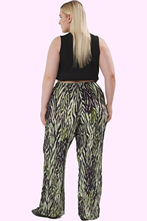 Kadın Büyük Beden Örme Pantolon; Yüksek Bel Geniş Paça Animal Desen 100% Polyester Günlük Kombinler