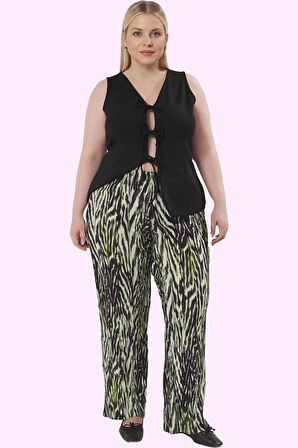 Kadın Büyük Beden Örme Pantolon; Yüksek Bel Geniş Paça Animal Desen 100% Polyester Günlük Kombinler