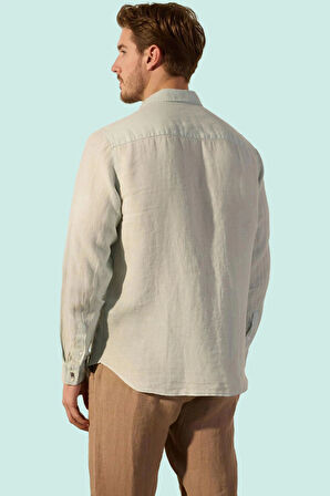Erkek Klasik Keten Gömlek Uzun Kollu Regular Fit Günlük ve İş Hafta Sonu Dayanıklı Malzeme