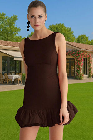 Kısa A Kesim Elbise Finike Dokuma Yazlık Astarlı Mini Elbise Trend Tasarım Profesyonel Görünüm