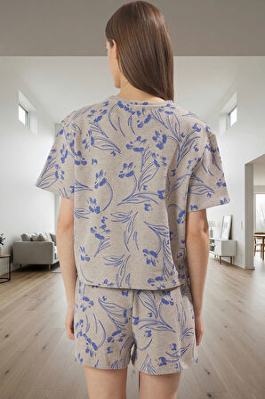Yazlık Çok Çiçek Desenli Pijama Takımı Nefes Alan Waffle Kumaş Regular Kalıp
