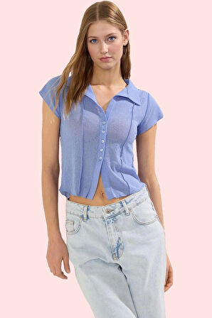 Kadın Polyester Gömlek Fitted Kalıp Kısa Kollu Yaka Yazlık Günlük Yaz Aylarının Vazgeçilmezi