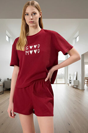 Nefes Alan Pijama Takımı Pamuklu Waffle Kumaş Good Mood Tasarımı Modern Stil