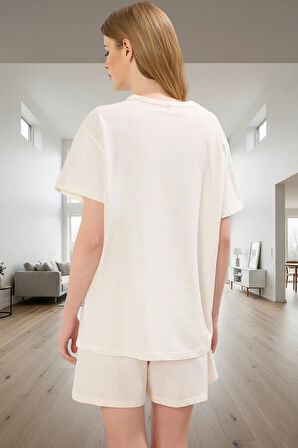 Yazlık Örme Pamuklu Pijama Takımı; Ayıcıklı Desen Renk Rahat Kalıp Şık Görünüm Modern Stil