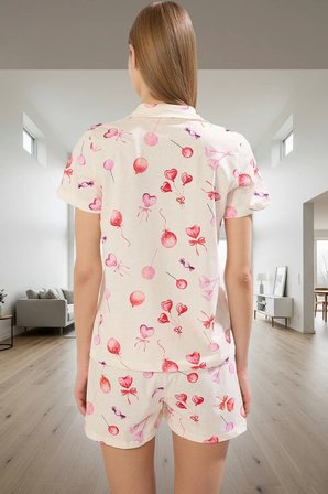 Yazlık %100 Pamuk Örme Pijama Takımı; Şortlu Baskılı Regular Kalıp Konforlu Kesim