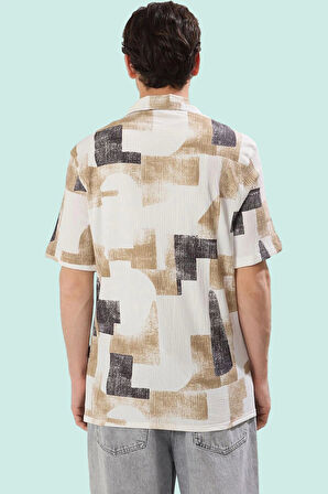 Erkek Şık ve Rahat Apaş Yaka Çizgili Kısa Kollu Gömlek Yazlık Bürümcük Dokuma Günlük Kullanım