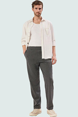 Erkek Dokulu Örme Pantolon Renk Geniş Paça Normal Bel Tüm Sezonlar İçin Uygun Günlük Kullanım