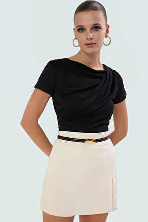 Asimetrik Yaka Basic Bluz 97 Viskoz 3 Elastan Örme Kumaş Yazlık Dayanıklı Malzeme