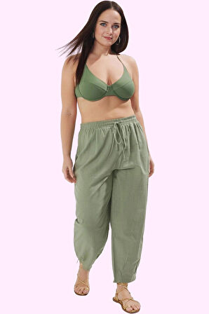 Kadın Yazlık Plaj Pantolonu Pamuk Yüksek Bel Rahat Havuç Kalıp Günlük Kullanım Özel Günler