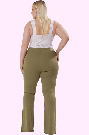 Kadın Büyük Beden Örme Pantolon İspanyol Paça Flare Günlük Şıklık Yaz Aylarının Vazgeçilmezi