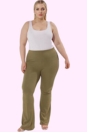 Kadın Büyük Beden Örme Pantolon İspanyol Paça Flare Günlük Şıklık Yaz Aylarının Vazgeçilmezi